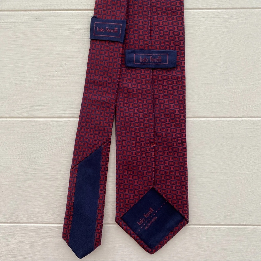 Italo Ferretti Men’s Burgundy And Dark Blue Silk Handmade Tie EUC